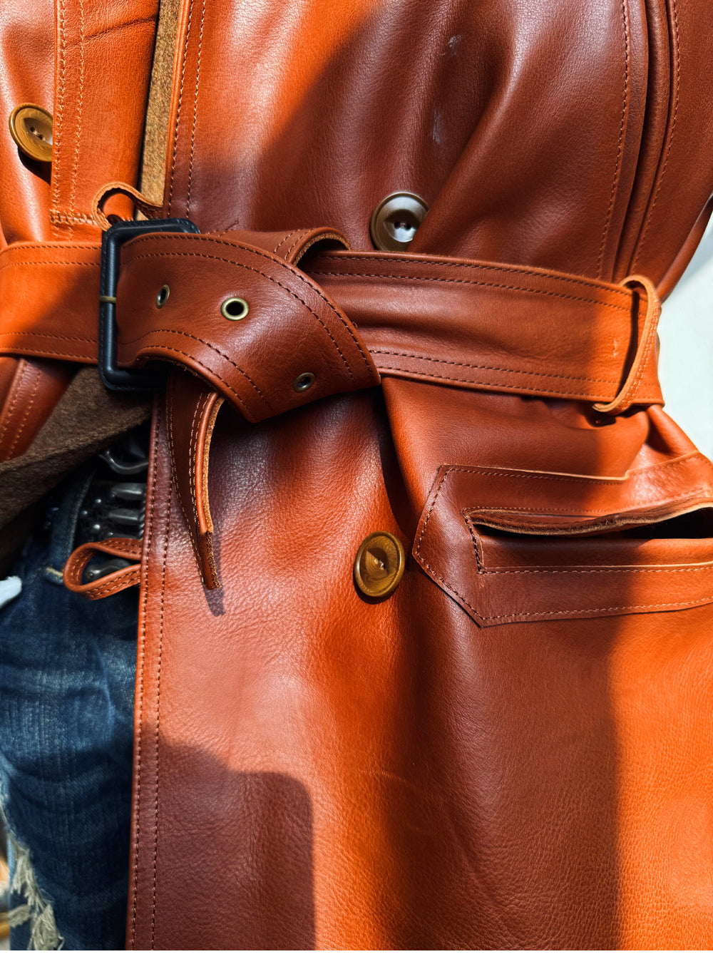 ★ナバホブランケット裏地★アメリカ産植物タンニン鞣しカウレザー×ムートン ランチコート★