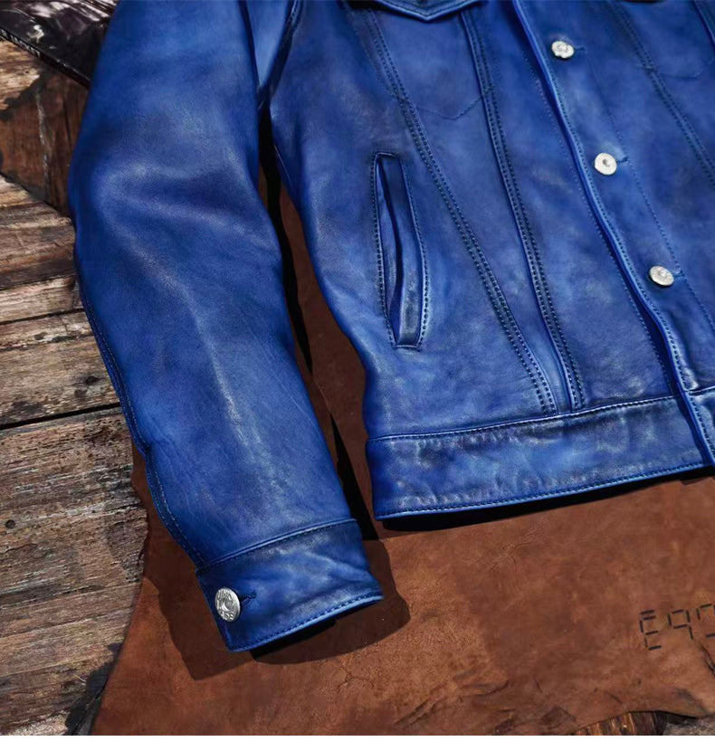 ★507 type3型 復刻モデル シープレザージャケット★ブルー S～4XL