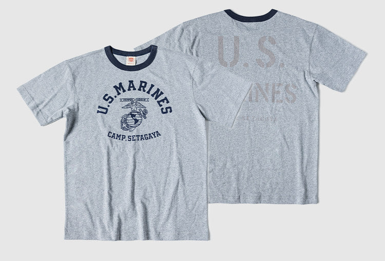 ２色展開◆色味、プリントの雰囲気もGOOD◆ヴィンテージ復刻 US MARINES プリント Ｔシャツ◆S～2XL