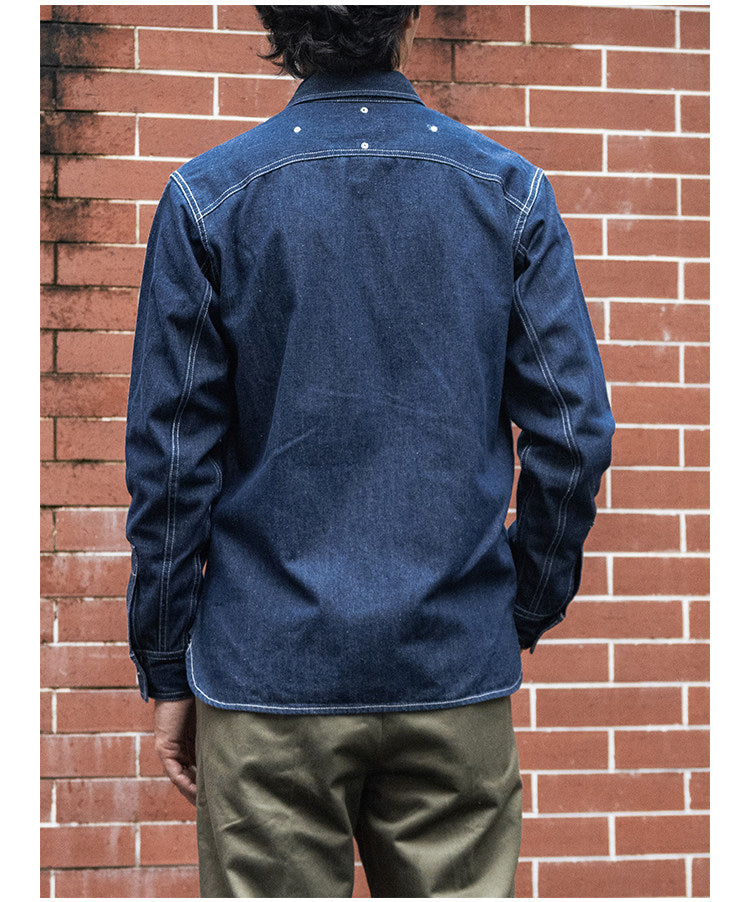 ヴィンテージ30’ｓ 復刻デザイン３本針でしっかり△10.5デニムワークシャツ▽S～2XL