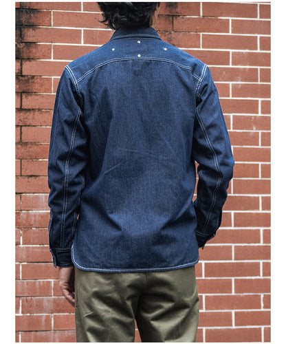 ヴィンテージ30’ｓ 復刻デザイン３本針でしっかり△10.5デニムワークシャツ▽S～2XL