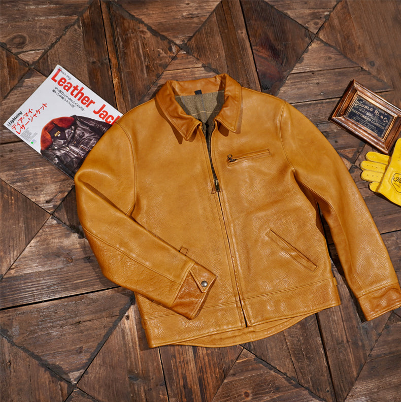 1930's VINTAGE復刻デザイン  水染めカウレザーシングルライダースジャケットS～5XL