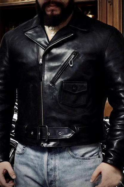 ◇ヴィンテージ復刻デザインJ-24型◇植物タンニン鞣しホースハイド  ダブルライダースジャケット◇S～4XL