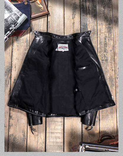 ▲ビンテージ復刻 植物タンニン鞣しカーフレザー ウォシャブル シングルライダース ジャケット▼S～5XL