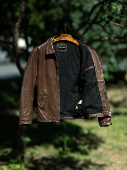 ★カウレザー スポーツジャケット★M～3XL ブラウン