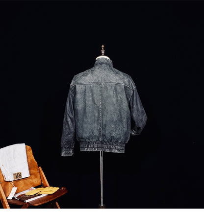 絶妙なヴィンテージ加工△ウォッシュ加工イタリア産カウレザー  ブルゾン▽ S～XL