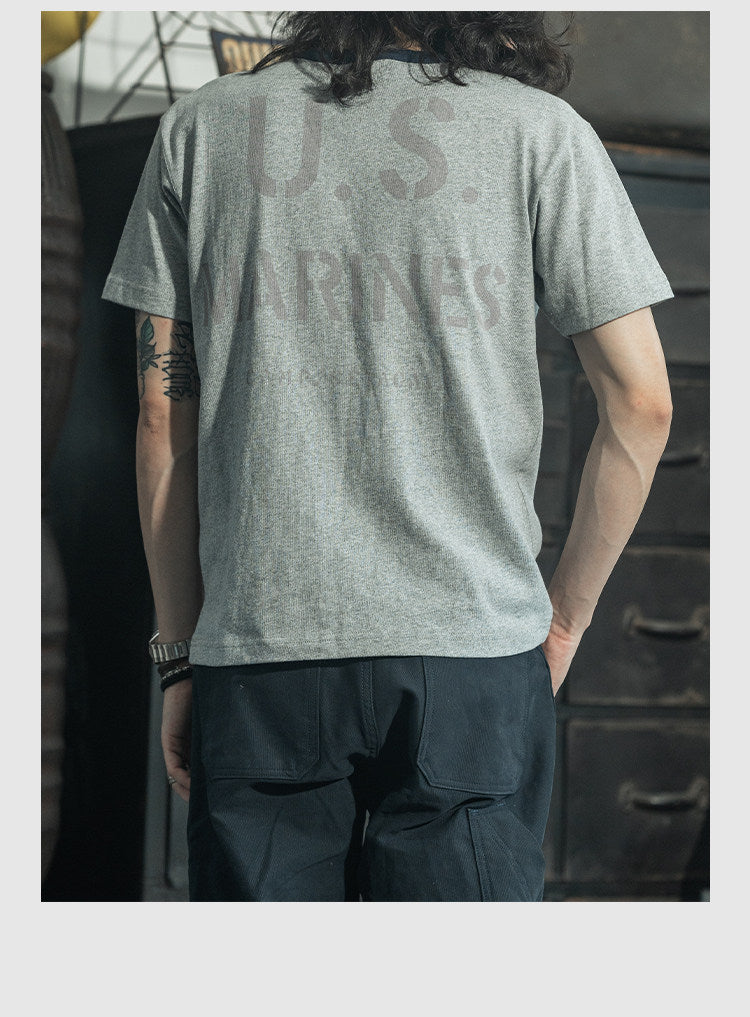 ２色展開◆色味、プリントの雰囲気もGOOD◆ヴィンテージ復刻 US MARINES プリント Ｔシャツ◆S～2XL