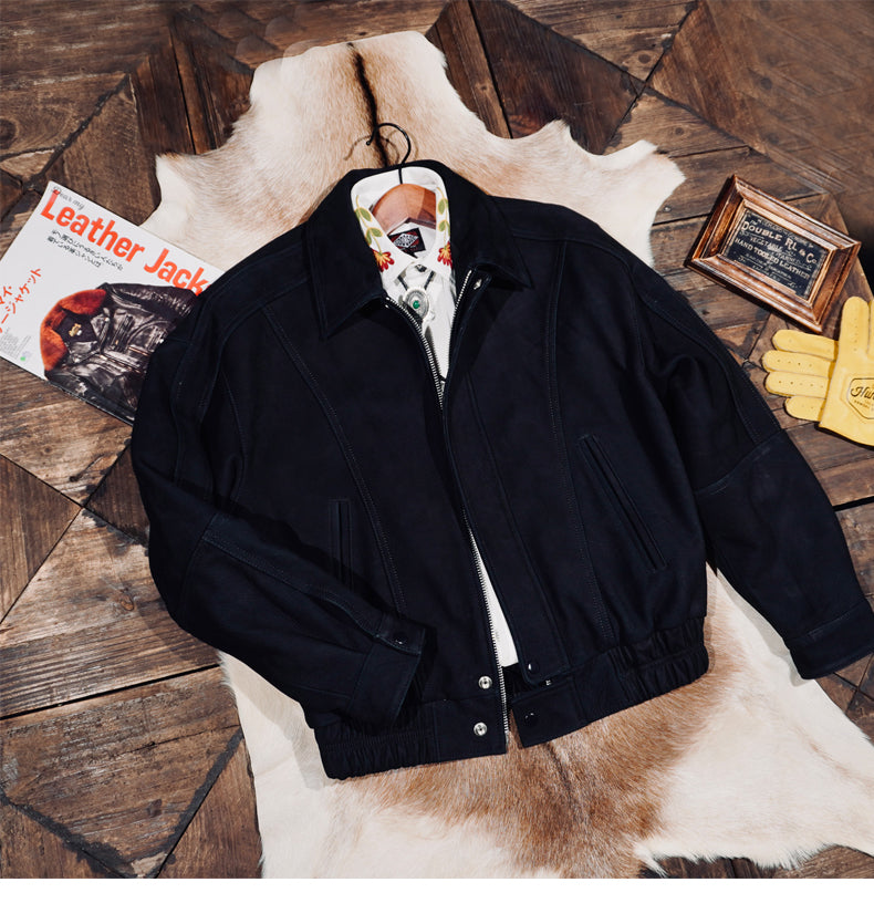 【remer】ヴィンテージフェイクヌバックブルゾン ブラックLサイズ ゆったりシルエット△ヌバックレザー ブルゾン▽ S～4XL – quietman