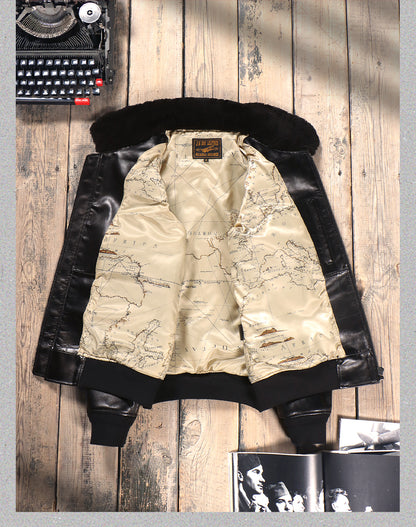 １点のみスペシャルSALE◇Lサイズ◇ゆったりシルエット◇航路地図柄の裏地◇カウレザーB-15フライトジャケット◇