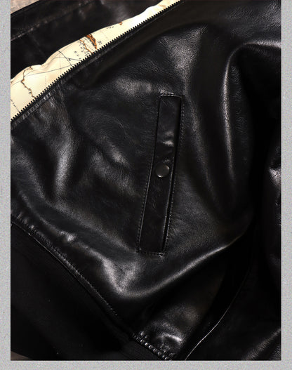 １点のみスペシャルSALE◇Lサイズ◇ゆったりシルエット◇航路地図柄の裏地◇カウレザーB-15フライトジャケット◇