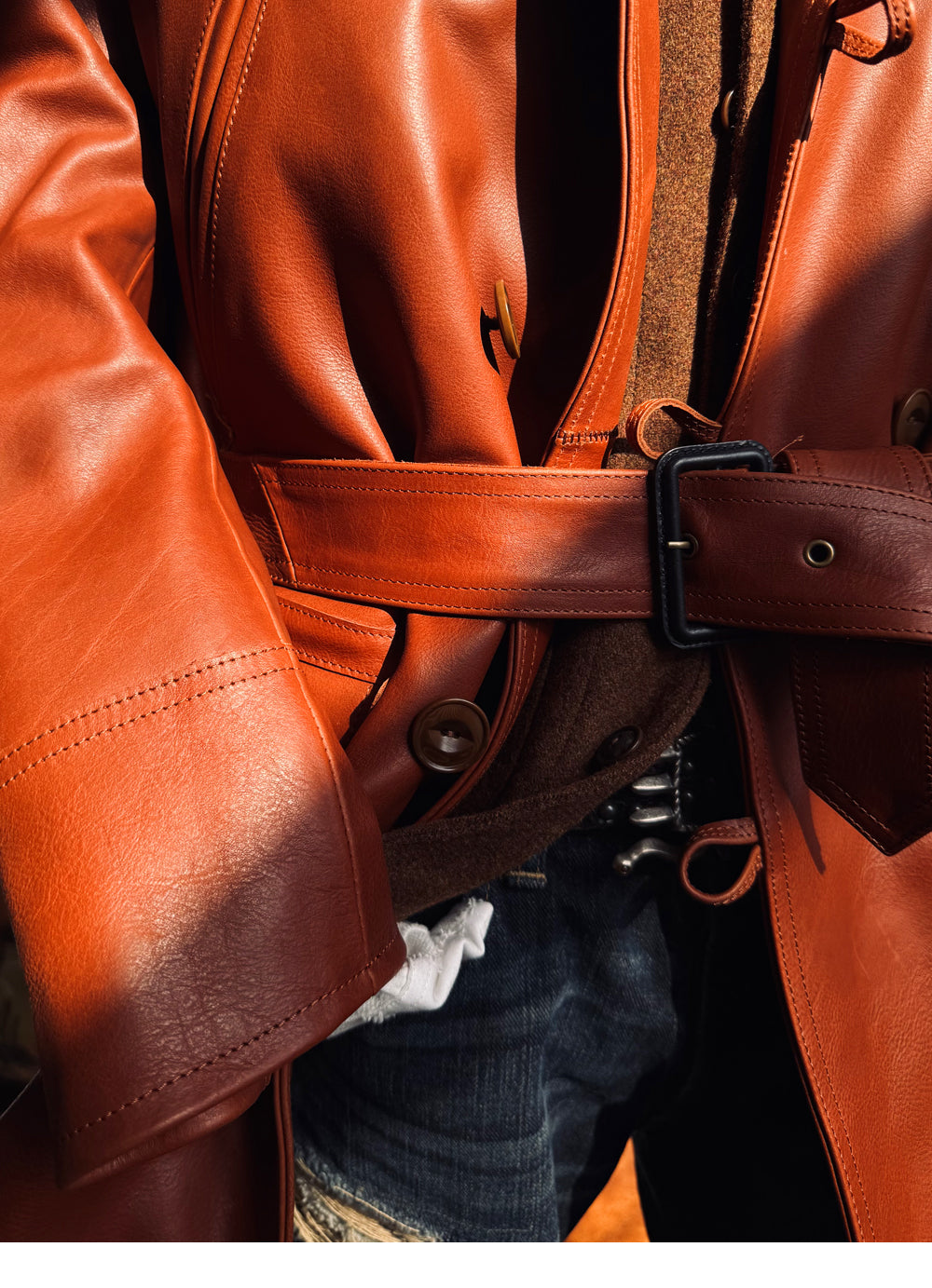 ★ナバホブランケット裏地★アメリカ産植物タンニン鞣しカウレザー×ムートン ランチコート★