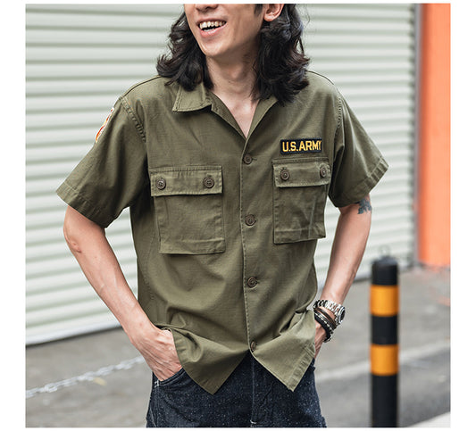 ★9.5OZしっかりサテンコットン OG-107 USアーミー半袖シャツ★S～2XL