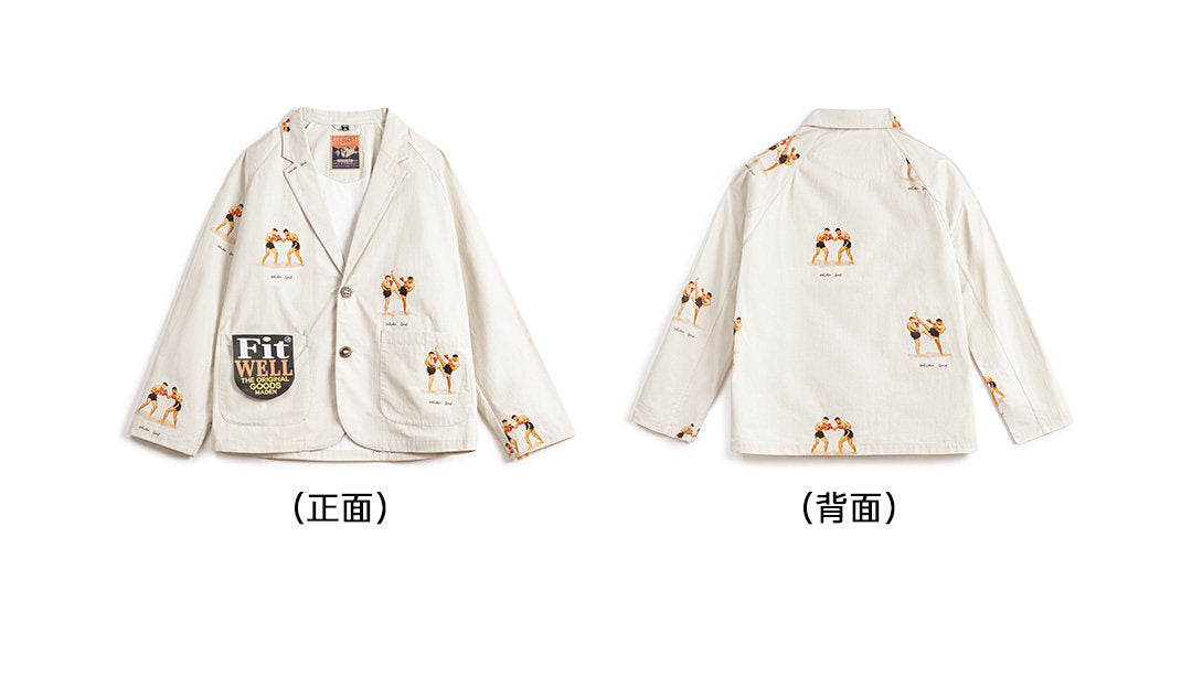 ムエタイプリントが最高◇コットン100％ ムエタイファイター ラグランジャケット◇S～2XL