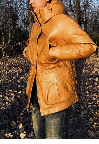 ◇イタリア産シープレザー使用 水染めレザーダウンジャケット◇ M～XL