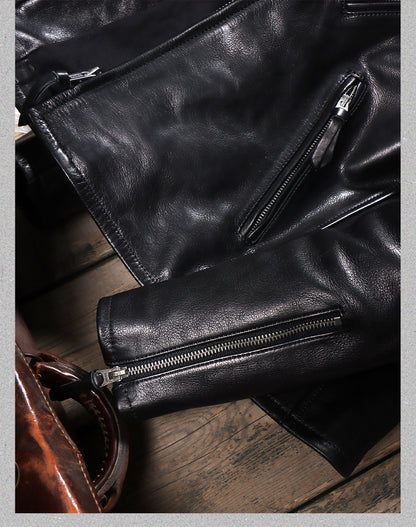 ▲ビンテージ復刻 植物タンニン鞣しカーフレザー ウォシャブル シングルライダース ジャケット▼S～5XL