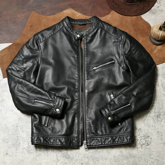 ▲30’ｓ復刻デザイン カーフレザー シングルライダース ジャケット▼M～5XL