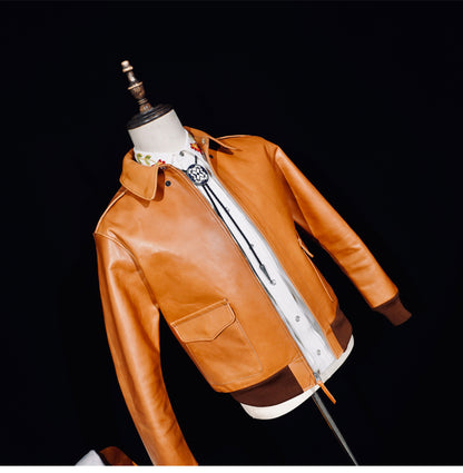 △ヴィンテージ復刻 植物タンニン鞣しホースハイドレザー A-2ジャケット▽S～4XL