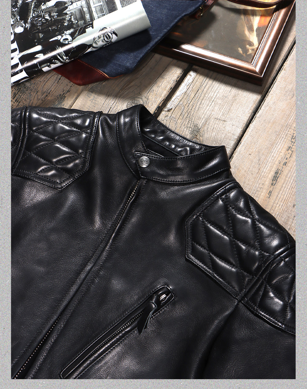 ▲ビンテージ復刻 植物タンニン鞣しカーフレザー ウォシャブル シングルライダース ジャケット▼S～5XL