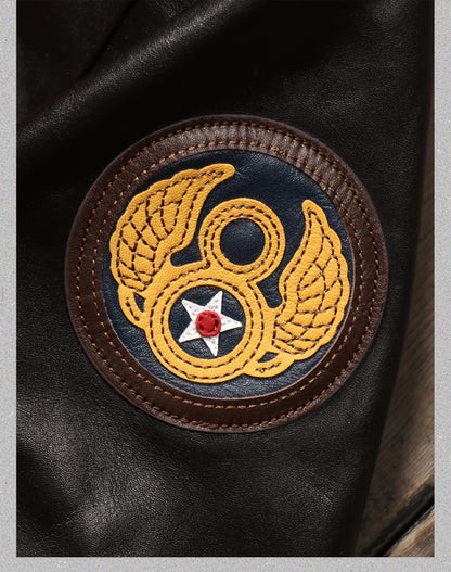 ハンドペイントのワッペンがキュート✩ヴィンテージ復刻 植物タンニン鞣しホースハイドレザー メンフィスベルモデル A-2ジャケット✩