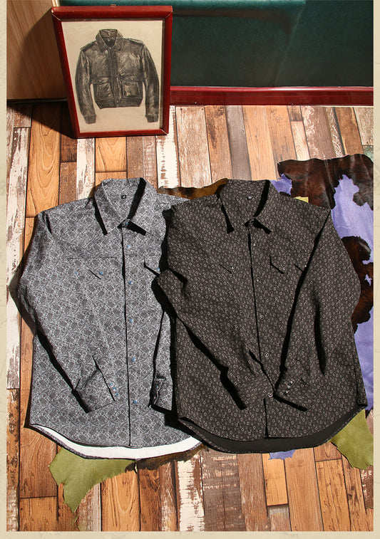 ◇細やかなペイズリー柄◇２色展開◇ウエスタンシャツ▽M～4XL