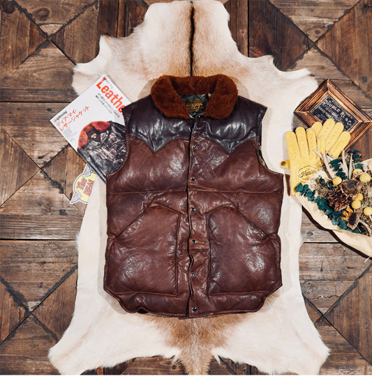 ◇植物タンニン鞣し ウォッシュ加工 シープレザーシープレザーダウン ベスト◇ S～4XL