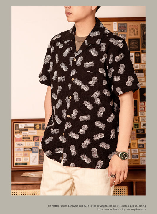 △コットン 半袖 パイナップル柄アロハシャツ▽S～3XL