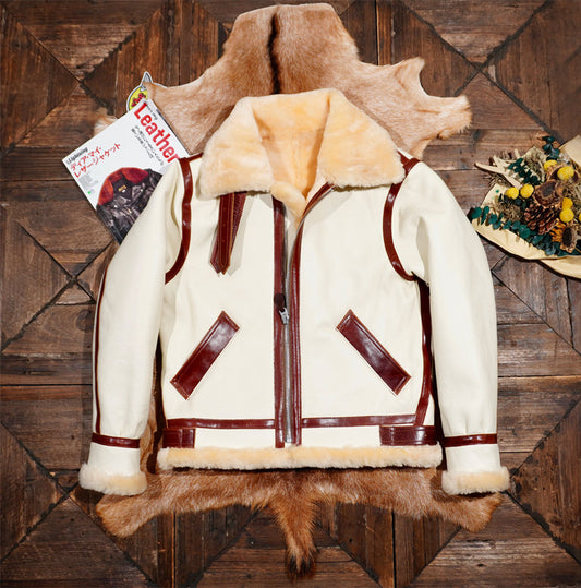 ◆オーストラリア産ムートン B-3フライトジャケット◆ホワイト XS～3XL
