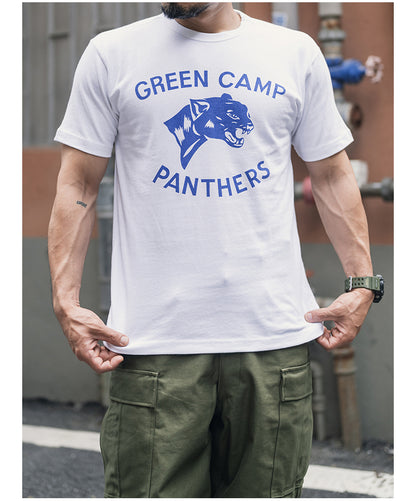 ２色展開◆色味、プリントの雰囲気もGOOD◆ヴィンテージ復刻GREEN CAMP PANTHERSプリント Ｔシャツ◆S～2XL