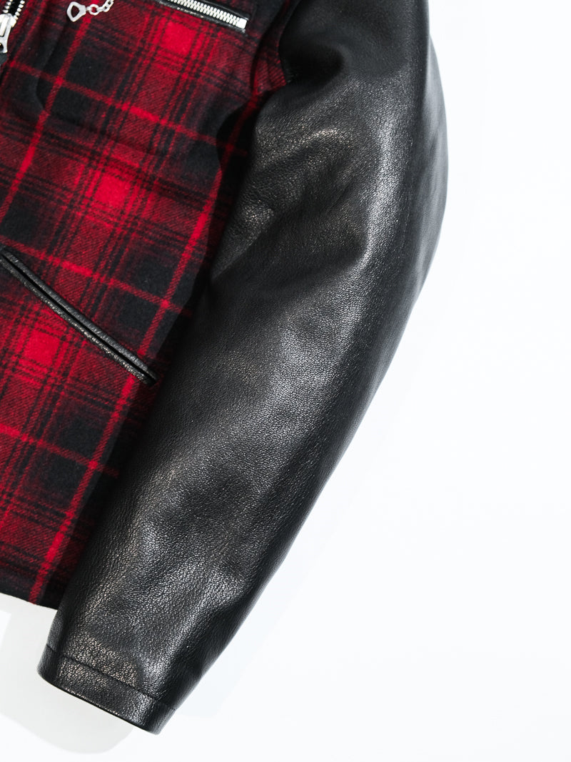 ◇1930’sヴィンテージ復刻デザイン バッファローチェックウール 切替 レザージャケット◇S～3XL