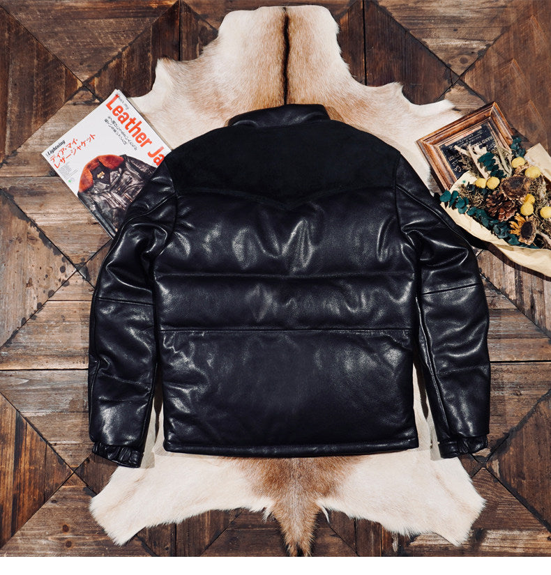 １点のみスペシャルSALE◇XLサイズ◇日本産ディアスキンレザー使用◇ブラック レザーダウンジャケット◇