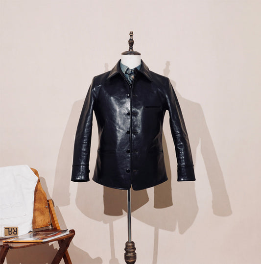 茶芯ホースハイドレザー ジャケット S～4XL