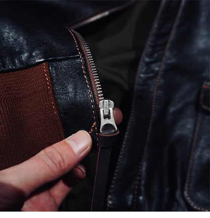 ☆ヴィンテージ復刻 植物タンニン鞣しカーフレザー A-2ジャケット☆ブラック