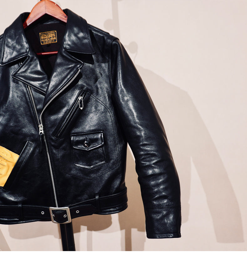 ◇ヴィンテージ復刻デザインJ-24型◇植物タンニン鞣しホースハイド  ダブルライダースジャケット◇S～4XL