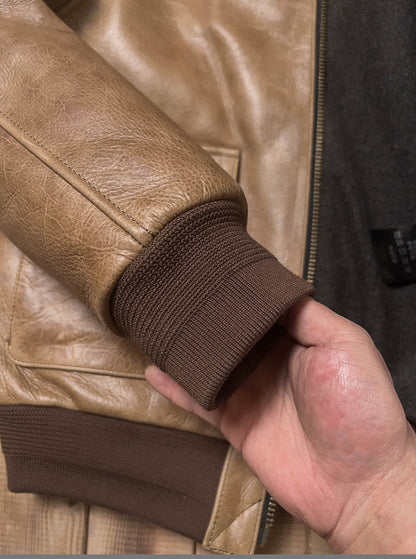 1.7mm極厚◇◇ヴィンテージ復刻 オイルフィニッシュカウレザーA-2ジャケット◇◇M~5XL