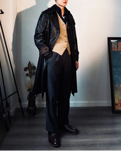 ◇ヴィンテージ復刻 日本産カウレザー モーターサイクルコート◇S～3XL