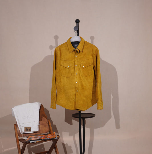 ４色展開☆カウレザー スウェード ウエスタンシャツ☆S～4XL