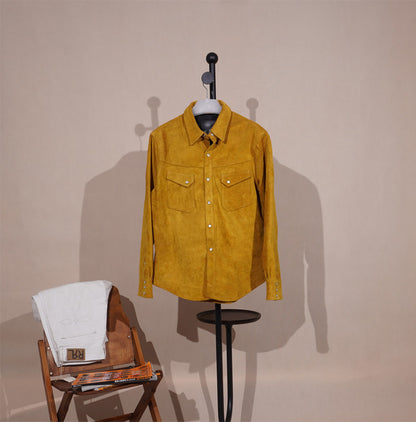 ４色展開☆カウレザー スウェード ウエスタンシャツ☆S～4XL