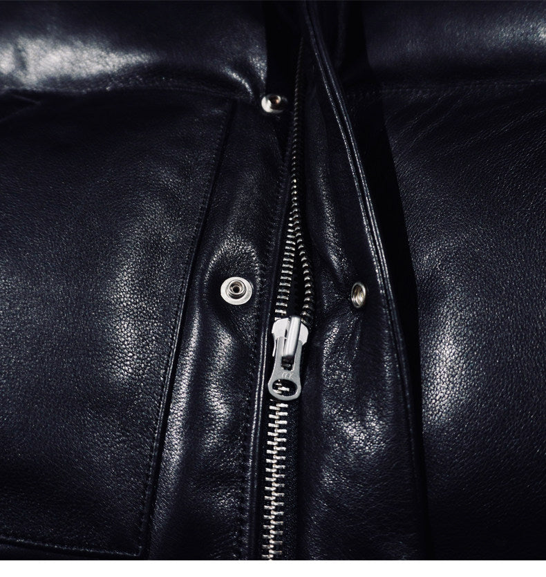 １点のみスペシャルSALE◇XLサイズ◇日本産ディアスキンレザー使用◇ブラック レザーダウンジャケット◇