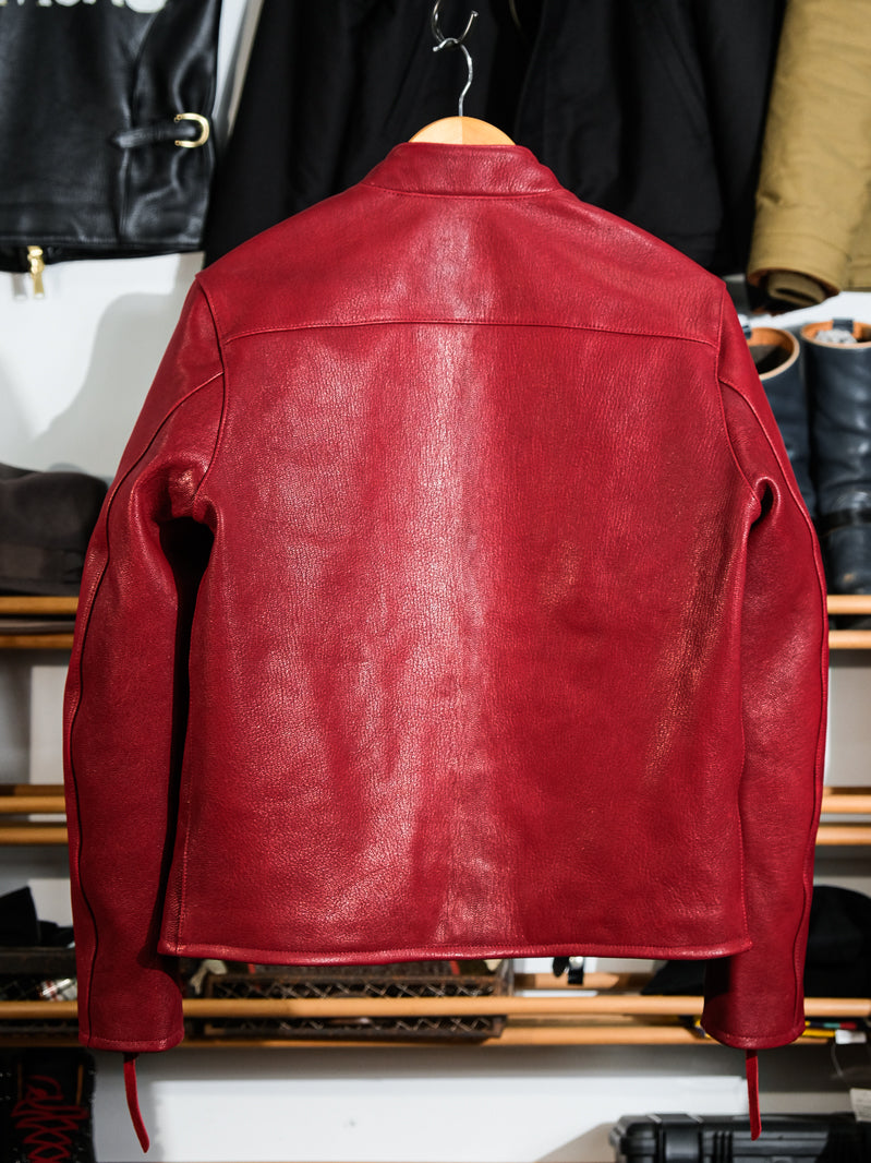 ◇ヴィンテージ復刻 J-100型 カフェレーサースタイル ゴートレザー シングルライダースジャケット◇ レッドS～3XL