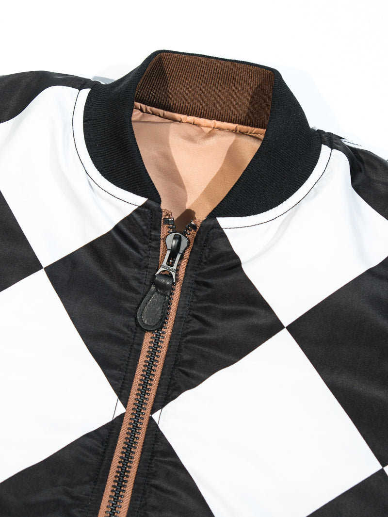 真冬にも▲リバーシブルデザイン チェッカー柄MA-1ジャケット 中綿入り▼S～2XL