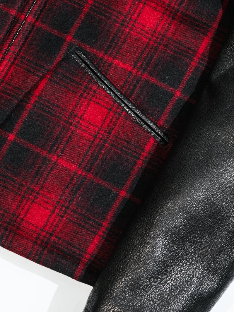 ◇1930’sヴィンテージ復刻デザイン バッファローチェックウール 切替 レザージャケット◇S～3XL