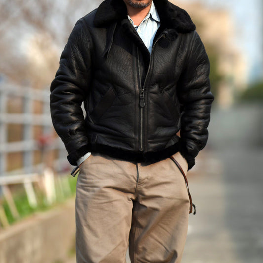 ☆オーストラリア産ムートン オールブラック B-3フライトジャケット☆M～3XL