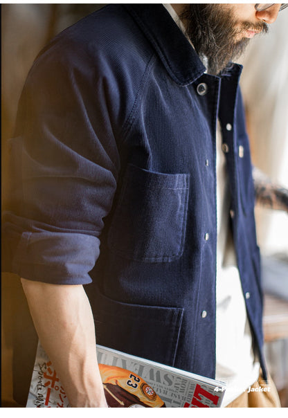 ◇コットン100% ネイビーコーデュロイ ラグランカバーオール ジャケット◇S～2XL