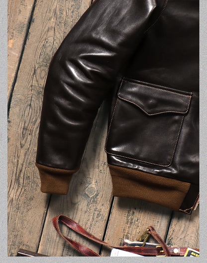 ハンドペイントのワッペンがキュート✩ヴィンテージ復刻 植物タンニン鞣しホースハイドレザー メンフィスベルモデル A-2ジャケット✩