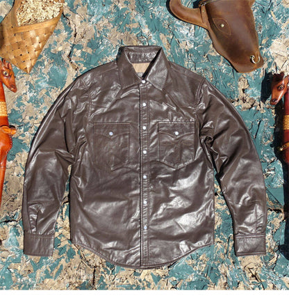 昨シーズン物売り切りSALEプライス★薄手0.4mm厚★シープレザー ウエスタンシャツ★S～5XL