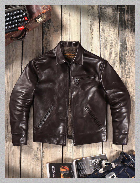 1.4mmベルギー産 植物タンニン鞣し ホースハイドレザー使用 シングルライダース ジャケット M～5XL
