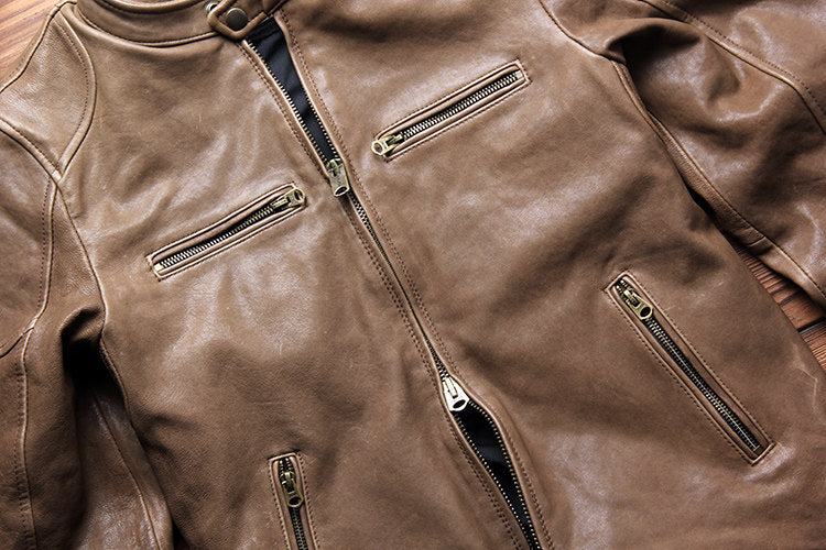 ２色展開☆植物タンニン鞣しシープレザー シングルライダースジャケット☆ L～5XL