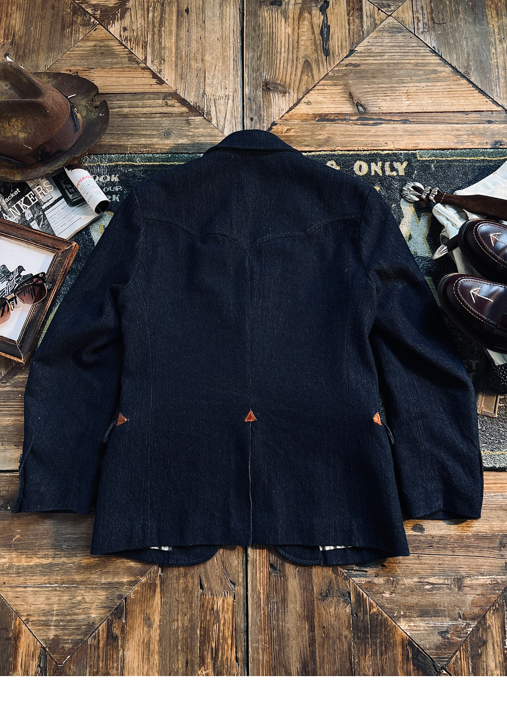 ◇インディゴ染め 刺し子生地コットンテーラードジャケット◇S～4XL
