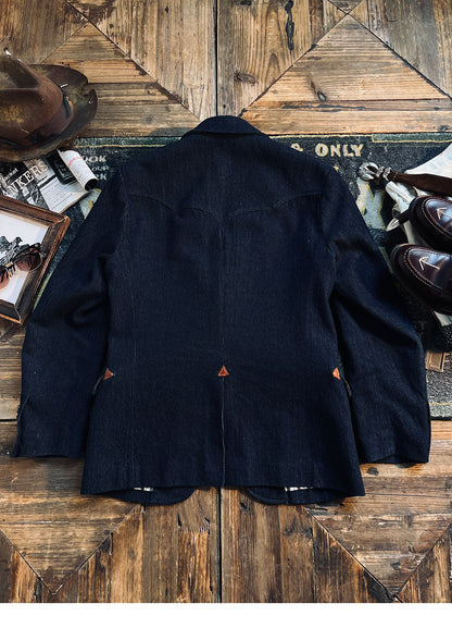 ◇インディゴ染め 刺し子生地コットンテーラードジャケット◇S～4XL