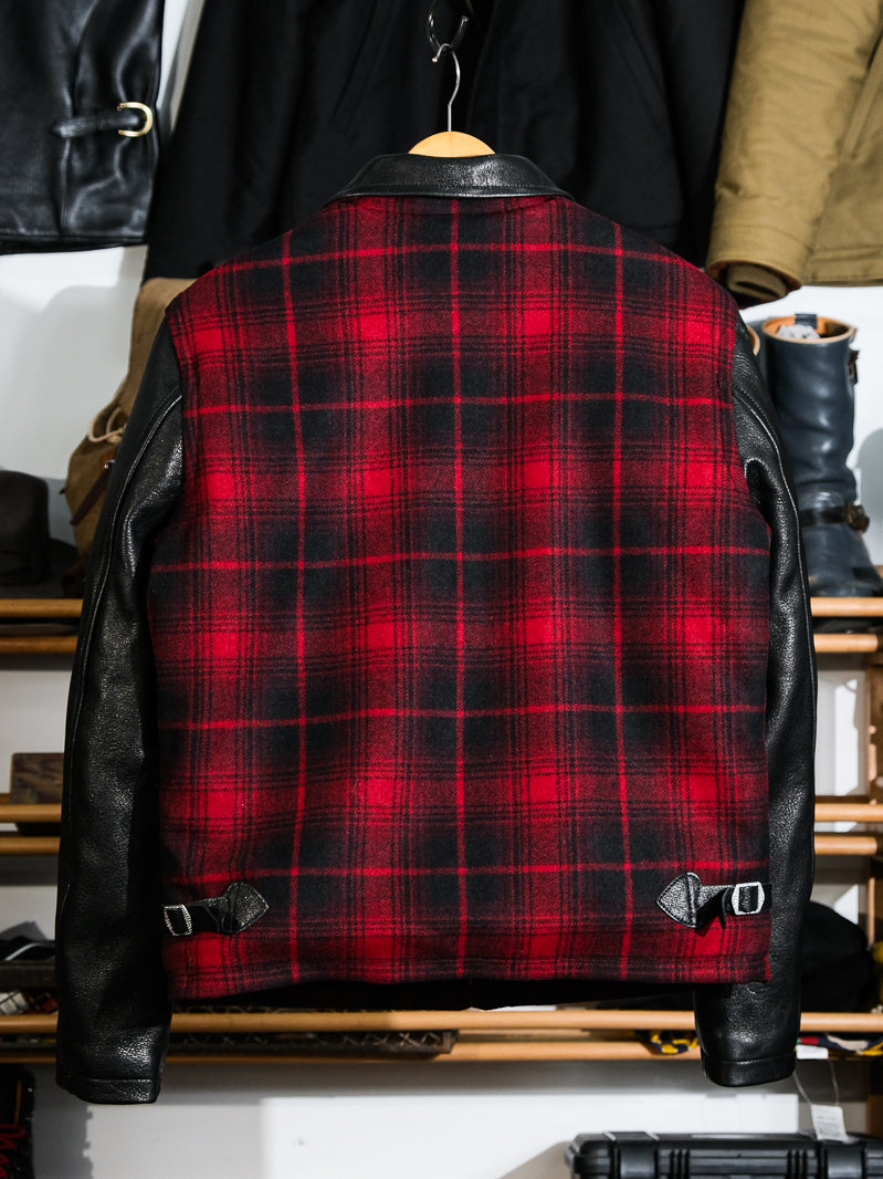 ◇1930’sヴィンテージ復刻デザイン バッファローチェックウール 切替 レザージャケット◇S～3XL